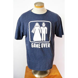 Marriage Bride/Groom “Game Over” Adult Large Shirt Blue Bachelor Party Size L